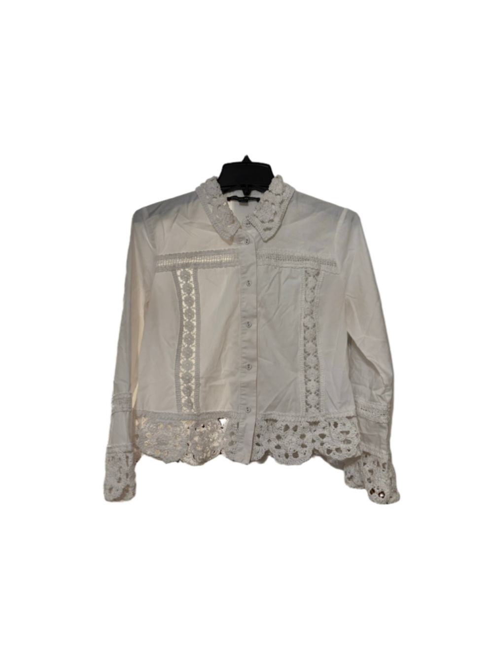 Women's Boston Proper White Crochet Trim Button Down Blouse Size S